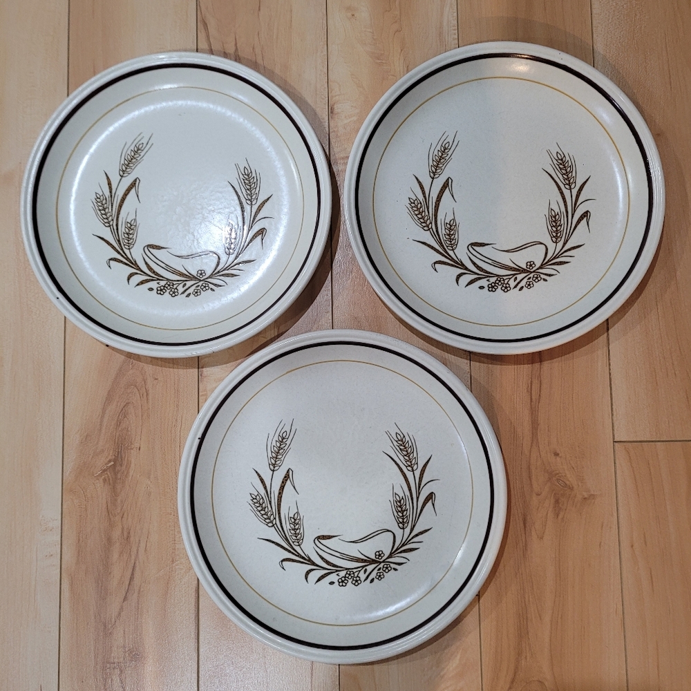 3 Vintage (1970's) Biltons wheat, barley corn brown tableware dinner plates
